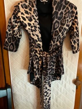 XiRENA Leopard Print Belted Jacket in Black and Tan